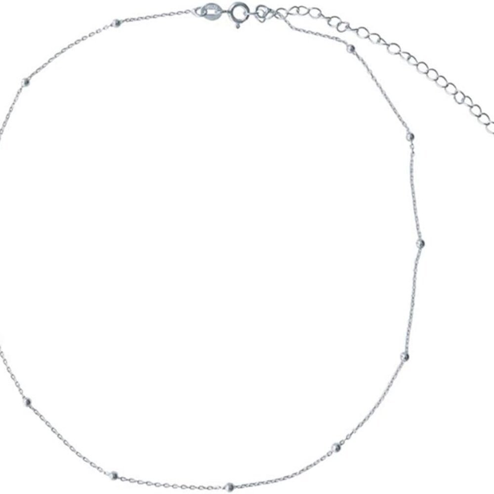 Sterling Silver Bead Choker Necklace 13.3in Plus Extension Womens Jewelry